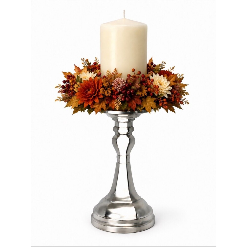 Pewter Brass Pillar Candle Holder 9” Geometric Candlestick Home Decor